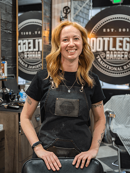 Angela Monatyk, barber at Bootlegged Barber